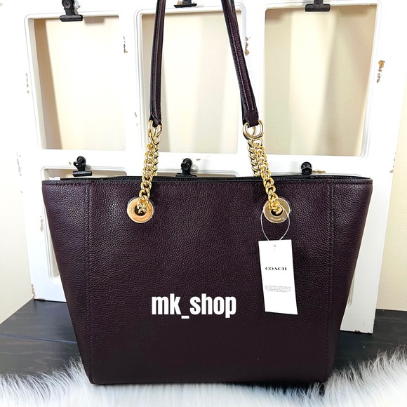 COACH Turnlock Chain Tote Bag Oxblood - Picture 5 of 13